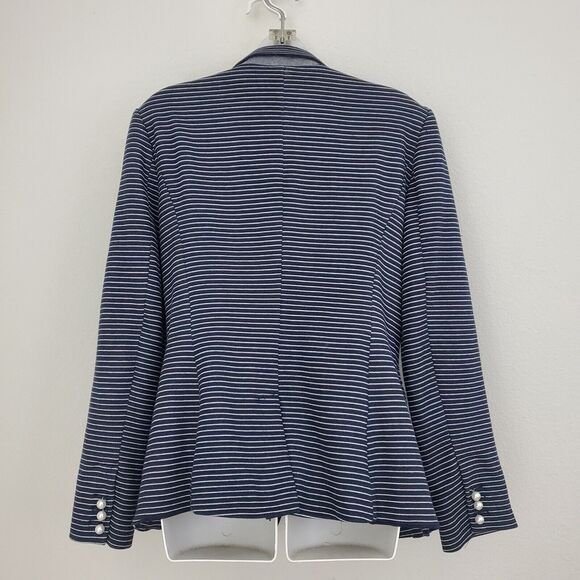 Tahari Women's Blazer 10 Blue Striped Pique Knit Pearls Nautical Business Office - Picture 8 of 12